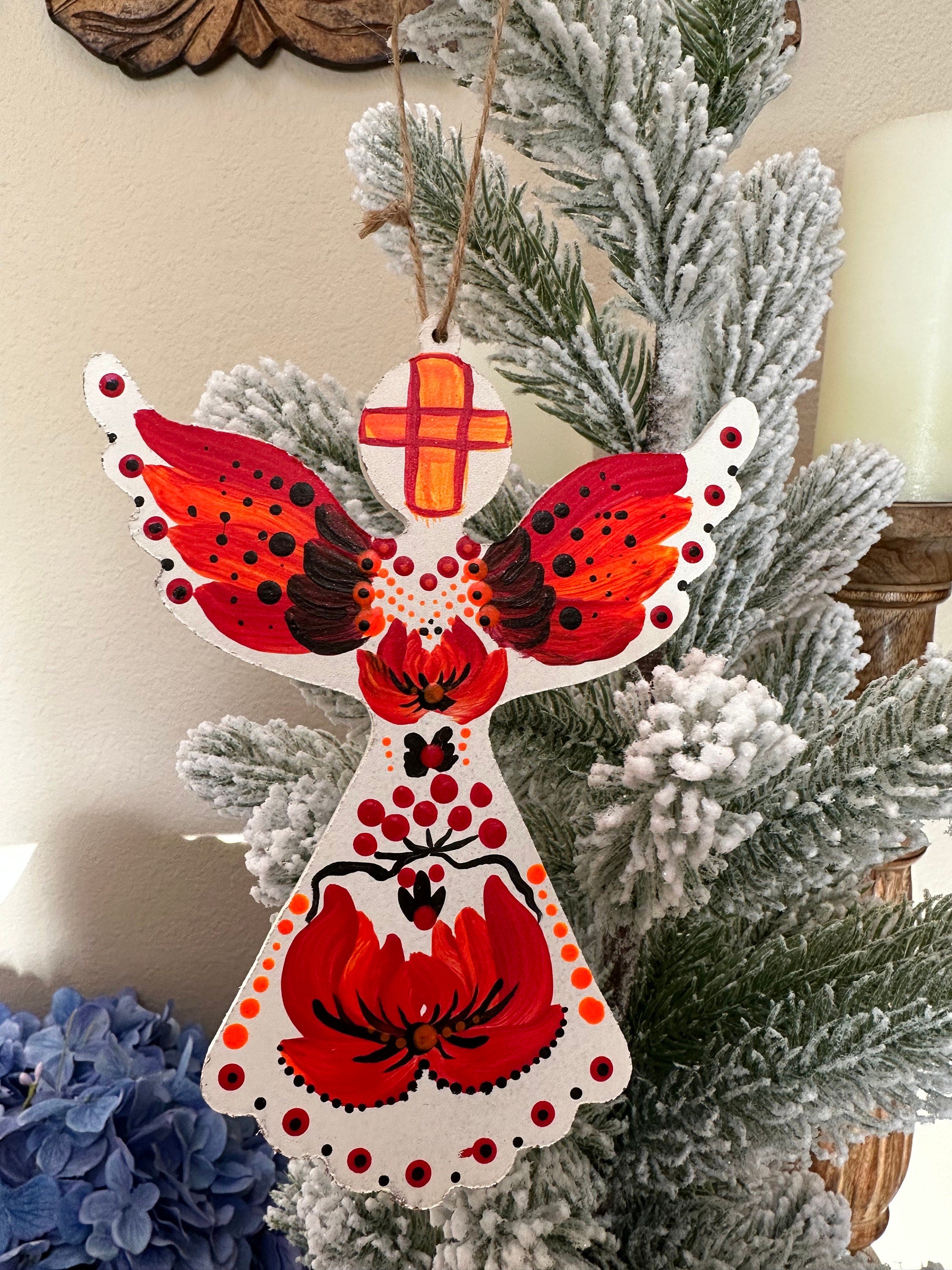 Angel ~ Ukraine Angel & Charms handpainted Ukrainian Needlepoint Ornament  Canvas by Painted Pony