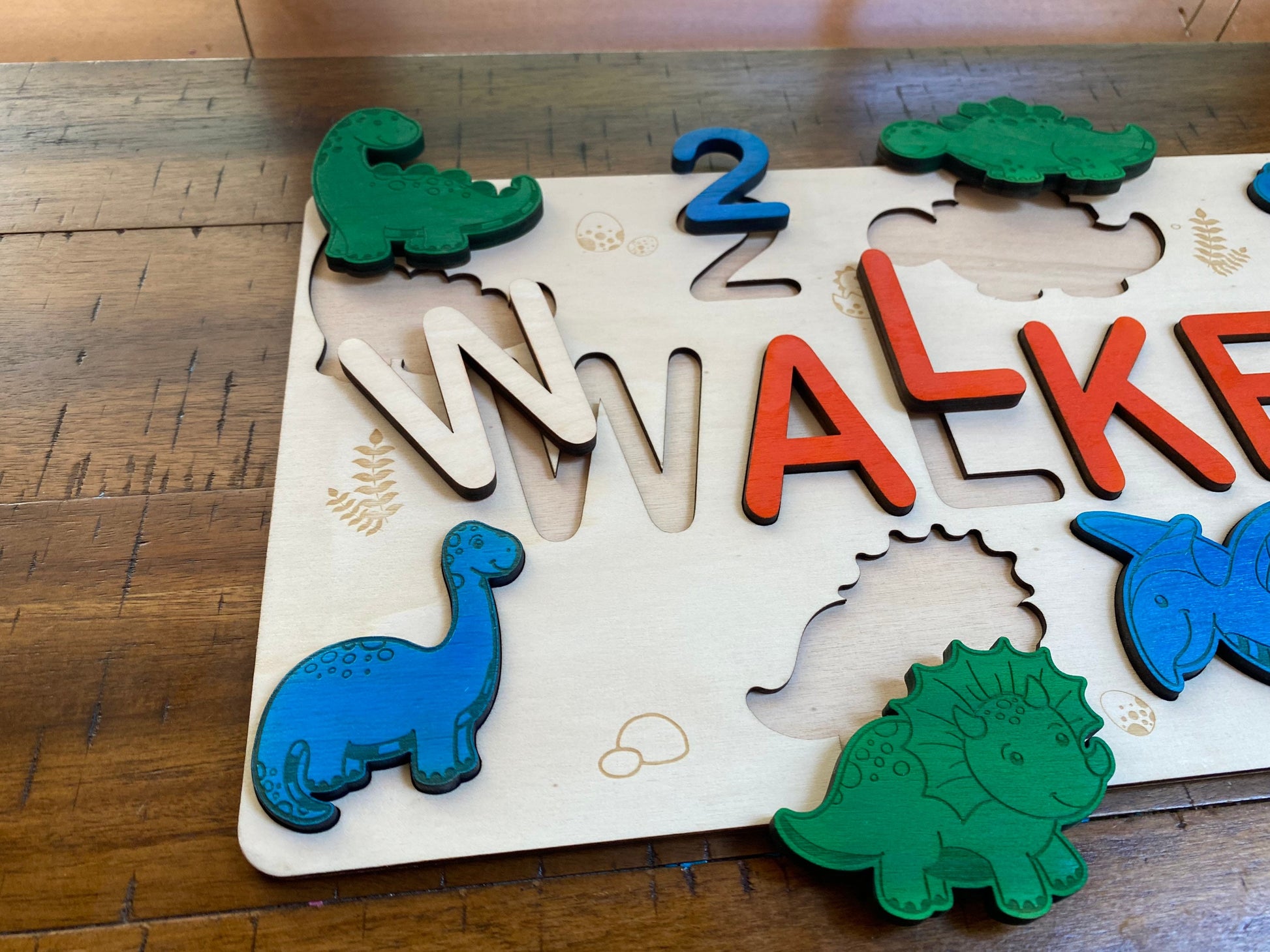 Dinosaur Name Puzzle Baby Toys Made in USA Busy Puzzle Montessory Toys Wooden Name with Characters Baby Shower Gift Personalized Baby Puzzle