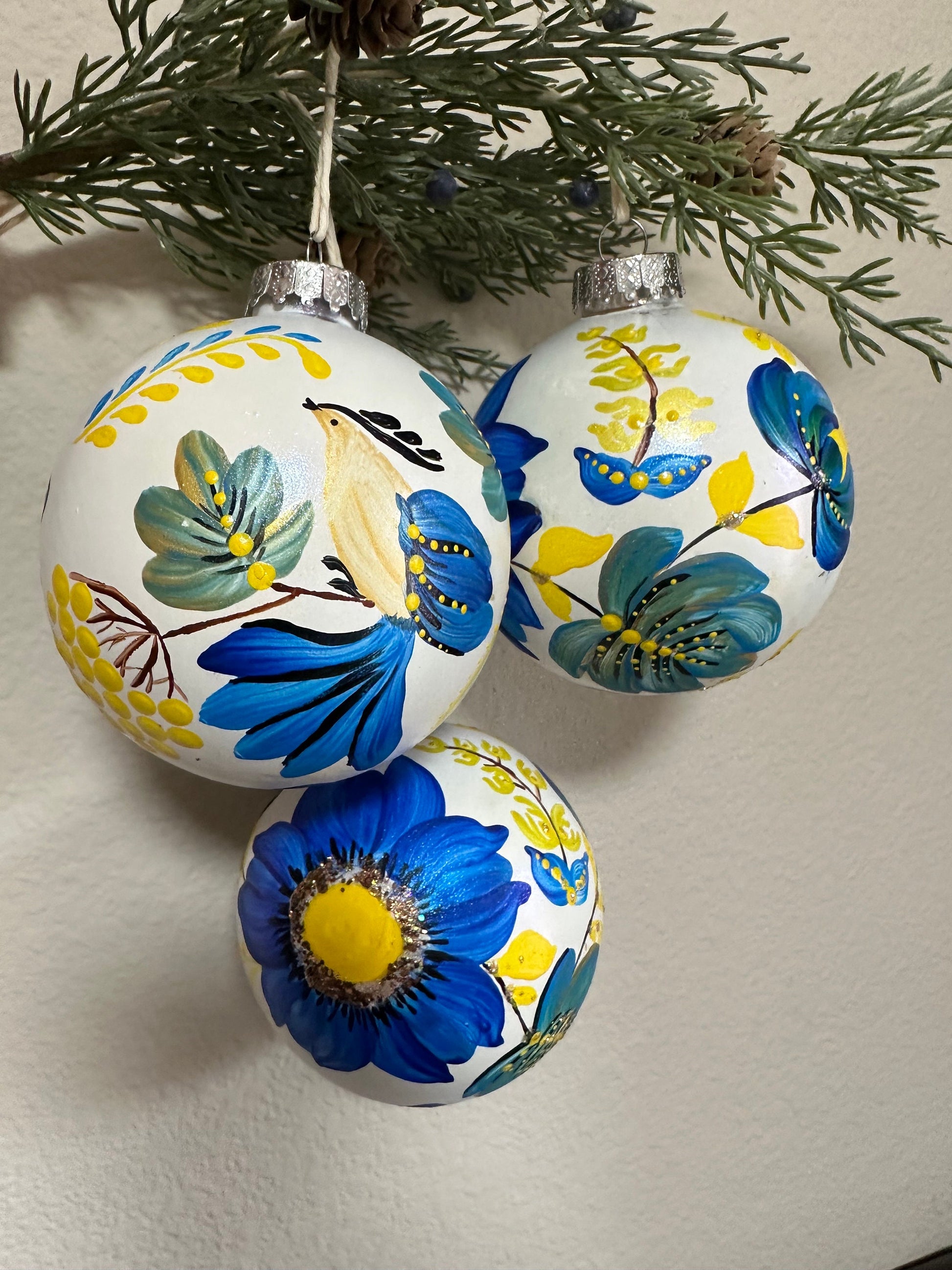 A set of 3 Ukrainian Ornaments - Stand with Ukraine Christmas - Ukraine Christmas