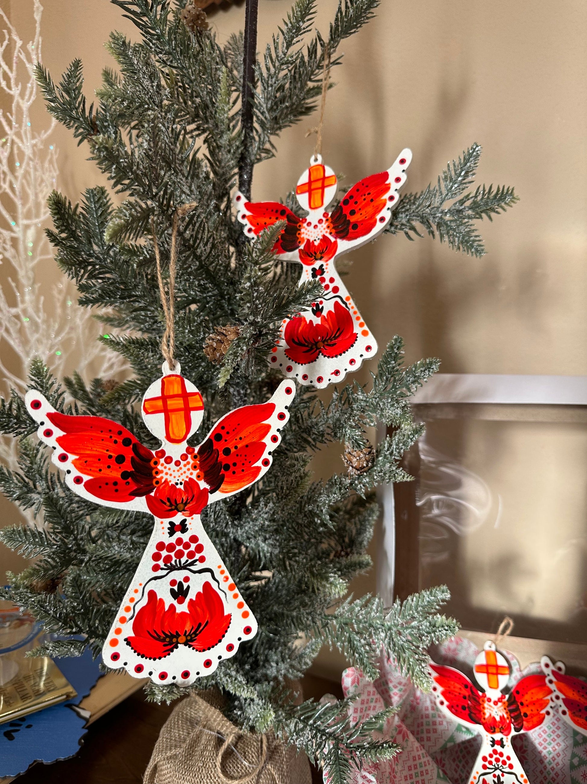 A wooden hand-painted angel - Ukrainian Ornaments - Stand with Ukraine Christmas - Ukraine Christmas - Petrykivka handmade angel